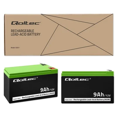 Qoltec AGM Battery | 12V | 9Ah | Maintenance-free | Efficient | LongLife | for UPS, security