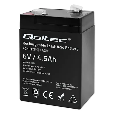 Qoltec AGM Battery | 6V | 4.5Ah | Maintenance-free | Efficient | LongLife | for UPS, scales, cash registers