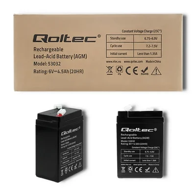 Qoltec AGM Battery | 6V | 4.5Ah | Maintenance-free | Efficient | LongLife | for UPS, scales, cash registers