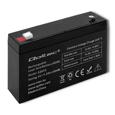 Qoltec AGM Battery | 6V | 7.2Ah | Maintenance-free | Efficient | LongLife | for toys, vehicles