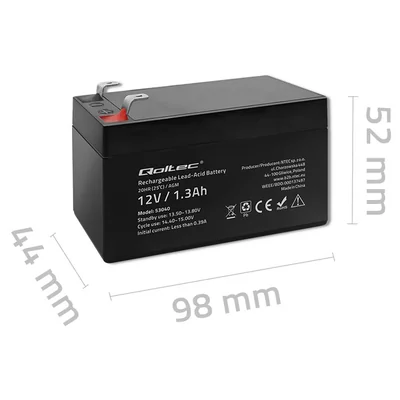 Qoltec Akumulator AGM | 12V | 1.3Ah | Bezobsługowy | Wydajny | LongLife | do UPS, wagi, kasy