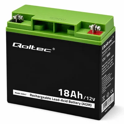 Qoltec Akumulator AGM | 12V | 18Ah | Bezobsługowy | Wydajny | LongLife | do UPS, skutera