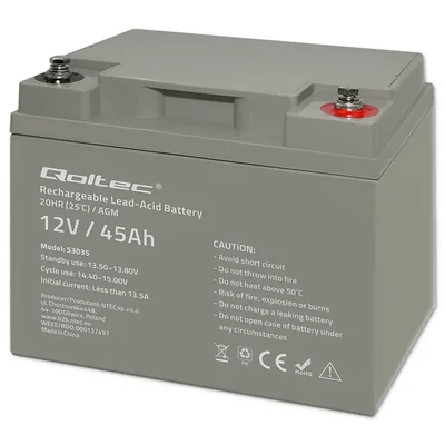 Qoltec Akumulator AGM  | 12V | 45Ah | Bezobsługowy | Mocny | LongLife | do UPS, kampera, łodzi, pieca
