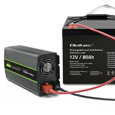 Qoltec Akumulator AGM | 12V | 80Ah | 23.5kg | Bezobsługowy | Mocny | LongLife | do UPS, kampera, łodzi, pieca