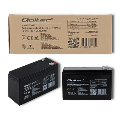 Qoltec Akumulator AGM | 12V | 9Ah | Bezobsługowy | Wydajny | LongLife | do UPS, security