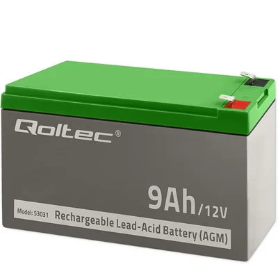 Qoltec Akumulator AGM | 12V | 9Ah | Bezobsługowy | Wydajny | LongLife | do UPS, security