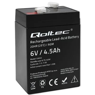 Qoltec Akumulator AGM | 6V | 4.5Ah | Bezobsługowy | Wydajny | LongLife | do UPS, wagi, kasy