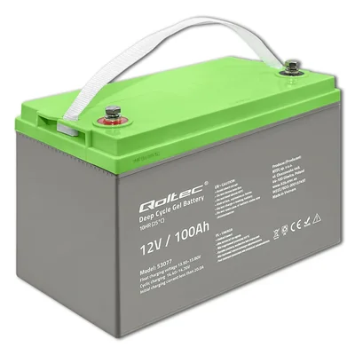Qoltec Akumulator żelowy Deep Cycle | 12V | 100Ah | 30.5kg | Bezobsługowy | Professional | LongLife | PV, UPS, kamper