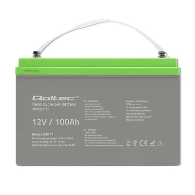 Qoltec Deep Cycle Gel Battery | 12V | 100Ah | 30.5kg | Maintenance-free | Professional | LongLife | PV, UPS, camper