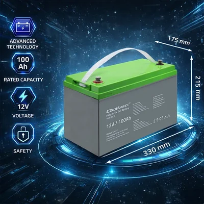 Qoltec Deep Cycle Gel Battery | 12V | 100Ah | 30.5kg | Maintenance-free | Professional | LongLife | PV, UPS, camper