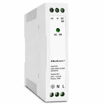 Qoltec DIN-Schienen-Netzteil | 10 W | 24 V | 0,42 A | Weiß | Schlank