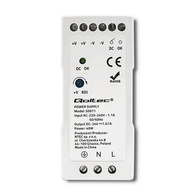 Qoltec DIN-Schienen-Netzteil | 60 W | 12 V | 5 A | Weiß | Schlank
