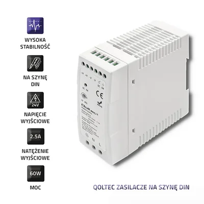 Qoltec DIN-Schienen-Netzteil | 60 W | 24 V | 2,5 A | Weiß | Schlank
