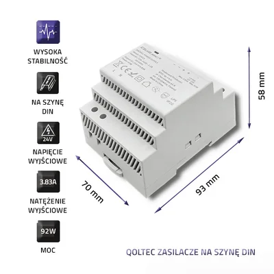 Qoltec DIN-Schienen-Netzteil | 92 W | 24 V | 3,83 A | Grau