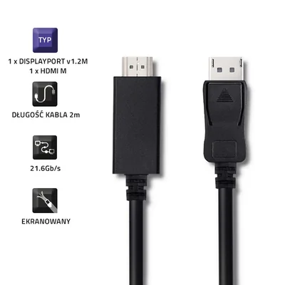 Qoltec DisplayPort v1.2 чоловічий | HDMI чоловічий | 5K | 2 м