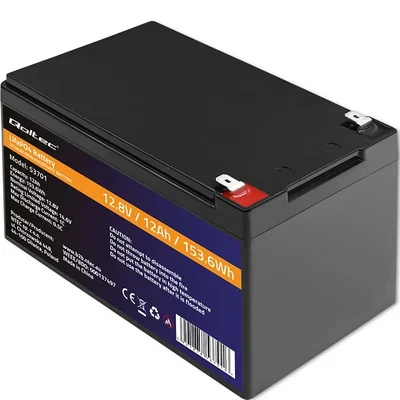 Qoltec LiFePO4 Lithium-Eisenphosphat-Akku | 12,8 V | 12 Ah | 153,6 Wh | BMS