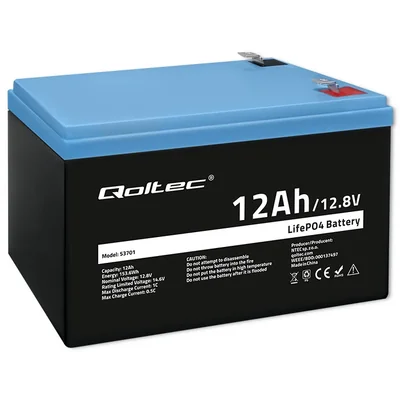 Qoltec LiFePO4 Lithium Iron Phosphate Battery | 12.8V | 12Ah | 153.6Wh | BMS