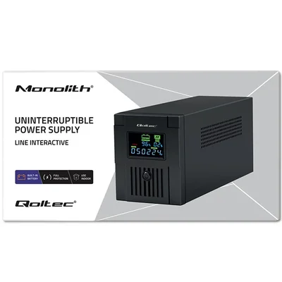 Qoltec Line Interactive UPS | Monolith | 1500VA | 900W | LCD | USB | RJ45