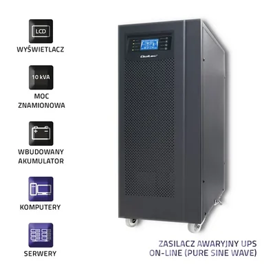 Qoltec Online UPS | Čistá sinusová vlna | 10kVA | 8kW | LCD | USB
