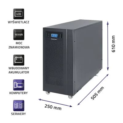 Qoltec Online-USV | Reine Sinuswelle | 10 kVA | 8 kW | LCD | USB
