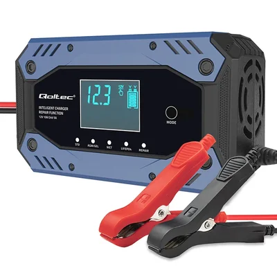 Qoltec Smart charger for STD AGM GEL LiFePO4 batteries | Rectifier with repair function | 12-24V | 10A | LCD | 9-step charging