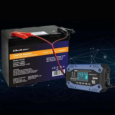 Qoltec Smart charger for STD AGM GEL LiFePO4 batteries | Rectifier with repair function | 12-24V | 10A | LCD | 9-step charging