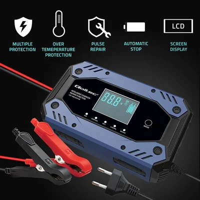 Qoltec Smart charger for STD AGM GEL LiFePO4 batteries | Rectifier with repair function | 12-24V | 10A | LCD | 9-step charging