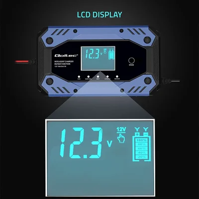 Qoltec Smart charger for STD AGM GEL LiFePO4 batteries | Rectifier with repair function | 12-24V | 10A | LCD | 9-step charging