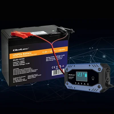 Qoltec Smart charger for STD AGM GEL LiFePO4 batteries | Rectifier with repair function | 12-24V | 10A | LCD | 9-step charging