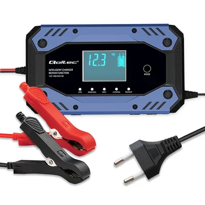 Qoltec Smart charger for STD AGM GEL LiFePO4 batteries | Rectifier with repair function | 12-24V | 10A | LCD | 9-step charging