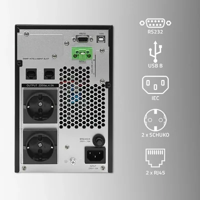 Qoltec UPS | 1kVA | 1000W | Power Factor 1.0 | LCD | EPO | USB | Online