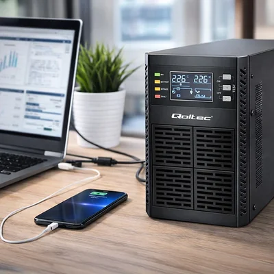 Qoltec UPS | 1kVA | 1000W | Power Factor 1.0 | LCD | EPO | USB | Online