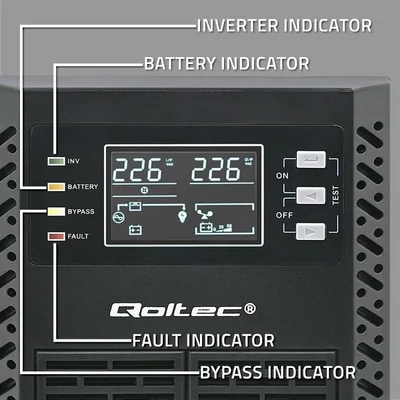 Qoltec UPS | 1kVA | 1000W | Účiník 1,0 | LCD | EPO | USB | Online