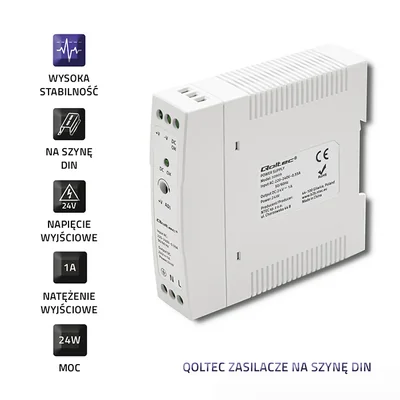 Qoltec Zasilacz na szynę DIN | 24W | 24V | 1A | Biały | Slim
