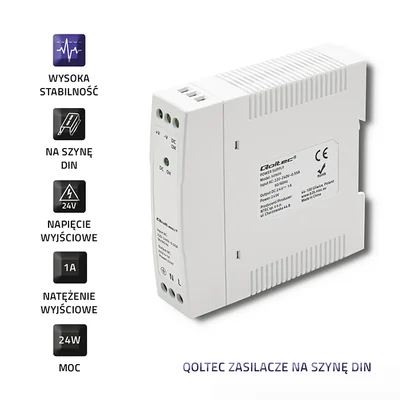 Qoltec Zasilacz na szynę DIN | 24W | 24V | 1A | Biały | Slim