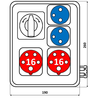 Quadro 2x16A 5p 2x230V TVM 21 IP44 interruttore L-0-P