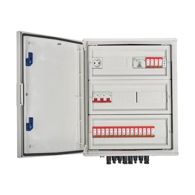 Quadro ermetico di connessione DCAC IP66 EMITER con scaricatore di sovratensione DC Dehn 1000V tipo 2 5 x stringa fotovoltaica 5 x MPPT Scaricatore di sovratensione AC Dehn tipo 2 100A 3-F FR 100A