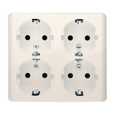 Quadruple plug socket with earthing, Schuko type, with shutters for current paths 16A 230V, cream quick connectors
