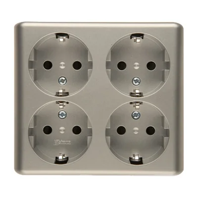 Quadruple plug socket with grounding, Schuko type, with shutters for current paths 16A 230V gold screw terminals