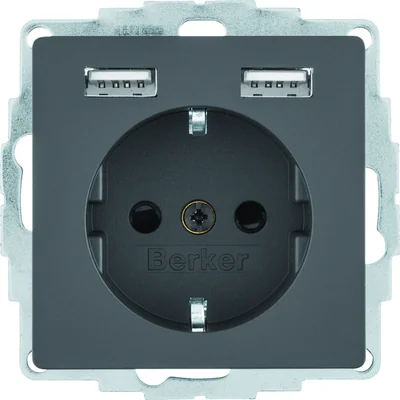 Q.x SCHUKO socket with 2.4A USB charging socket; self-locking; velvet anthracite