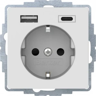 Q.x SCHUKO socket with USB charger A+C 2.4/3.0 A; self-locking; white velvet
