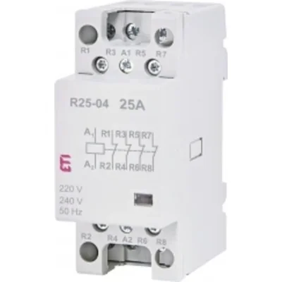 R 25-04 230V Modulární stykač 25A 4 rozpínací kontakty (2 moduly 4 póly)