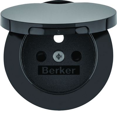 R.1/R.3 Faceplate for socket with grounding and cover, black, glossy