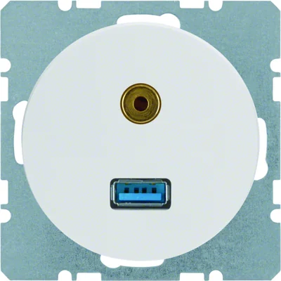 R.1/R.3 USB zásuvka/3,5mm jack, lesklá bílá