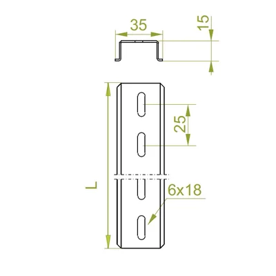 Rail EURO longueur 300mm hauteur 15mm largeur 35mm