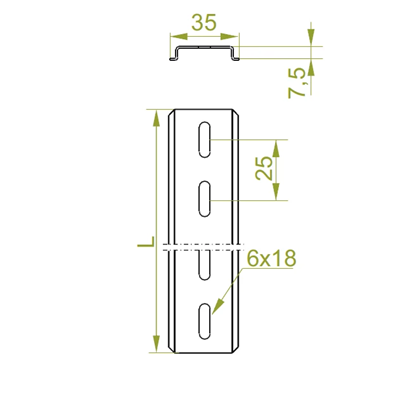 Rail EURO longueur 500mm hauteur 35mm largeur 7mm