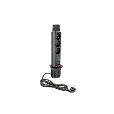 Rallonge de bureau encastrable 60 mm, 3 prises avec mise à la terre, 2 ports USB 2,1 A 5 V (noir)