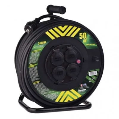 Rallonge de jardin rétractable 50 m / 4 AWG / noire / caoutchouc-néoprène / 230 V / 2,5 mm²