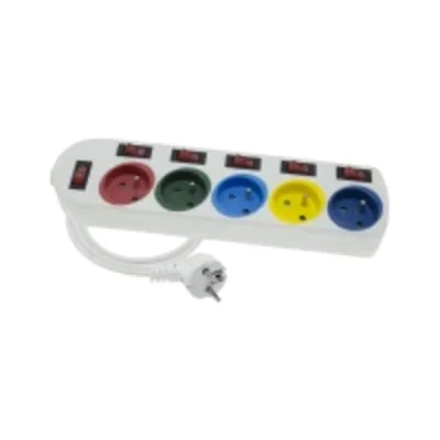Rallonge ÉCONOMIQUE 5 prises avec interrupteurs/u 1,5m H05VV-F 3x1 blanc