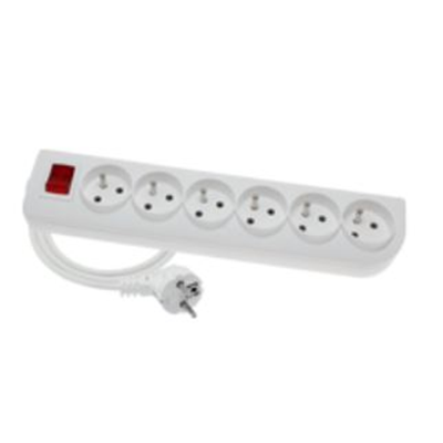 Rallonge ECONOMIQUE 6 prises avec interrupteur/u 1,5m H05VV-F 3x1 blanc